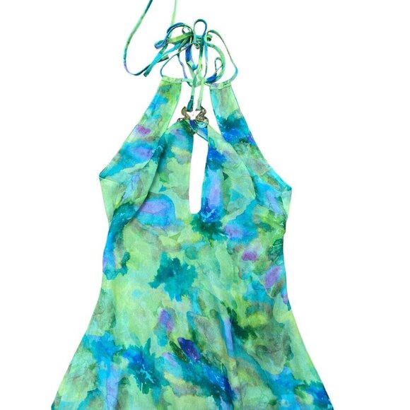 For Love and Lemons Sz S Dress Green Halter Maxi Retro Boho Resortwear Preppy - Picture 3 of 9